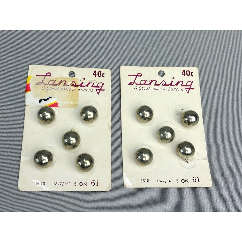 Vintage Lansing Metallic Silver Ball Buttons NEW Old Stock On Card Set Of 10